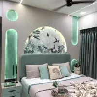 Desain kamar 3x3 untuk suami istri dengan nuansa hijau mint, headboard modern, dan pencahayaan estetik minimalis