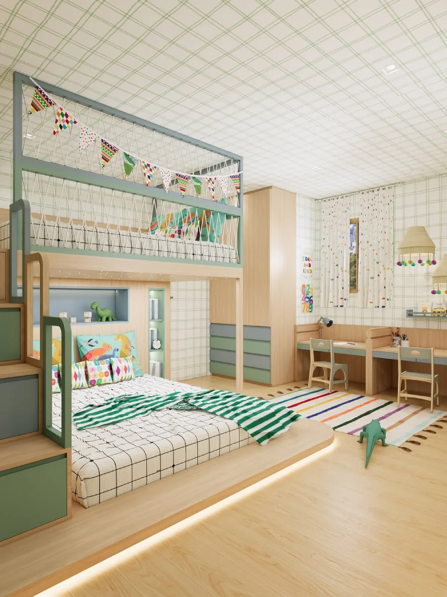 Kamar remaja dengan pencahayaan natural dan gaya urban.