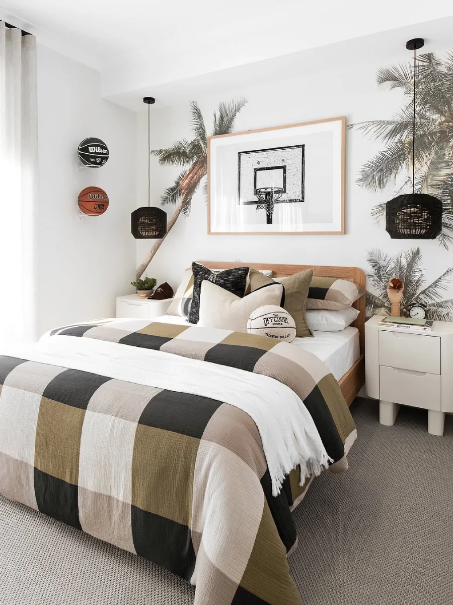 Kamar anak laki-laki bernuansa abu-abu dan putih yang elegan.